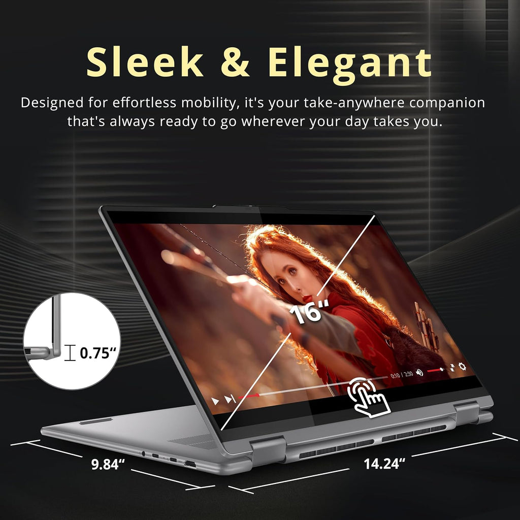 Lenovo Yoga 7 2-in-1 16' 2K Touchscreen Laptop, AMD Ryzen 7 8840HS, 16GB LPDDR5X, 1.5TB Storage (512GB SSD+1TB Docking Station Set), Backlit Keyboard, Fingerprint, Copilot, FHD Webcam, Win 11, Grey