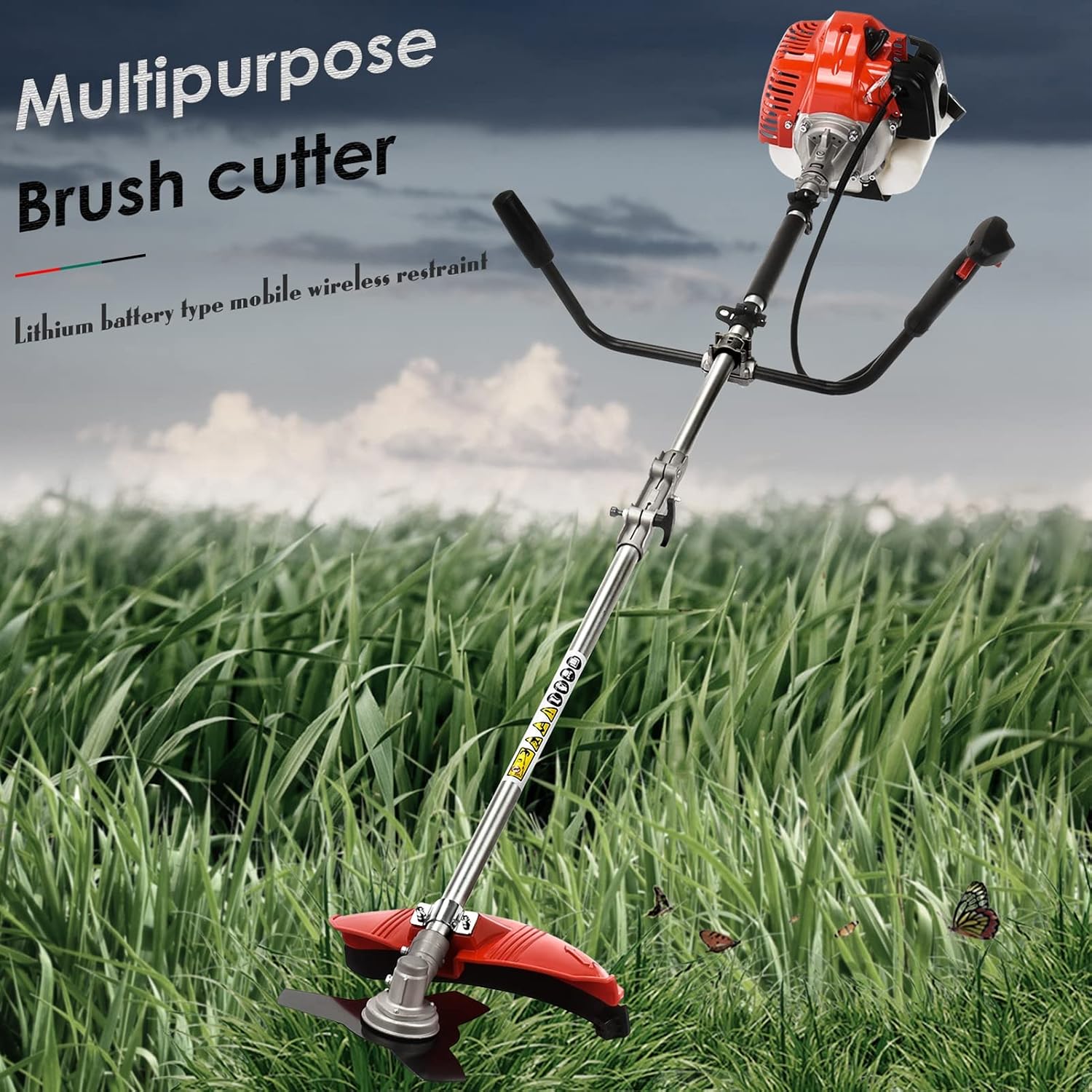 Weed Wacker 10.6inch Cordless String Trimmer, Gas Powered Edger Trimmer Lawn Tool with Strap, 8500rpm 52cc Grass Trimmer Powerful Lawn Mower with Heavy Duty Metal Blade, Gift for Gardener Red