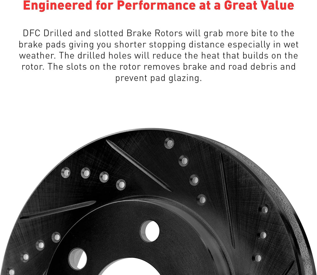 Dynamic Friction Company Front Brake Kit Fits 2001-2012 Ford Courier; 1998-2004 Ford Fiesta; 2001-2008 Ford Ka| 3000 Ceramic Brake Pads and Drilled Slotted Brake Rotors| 9.4' Front
