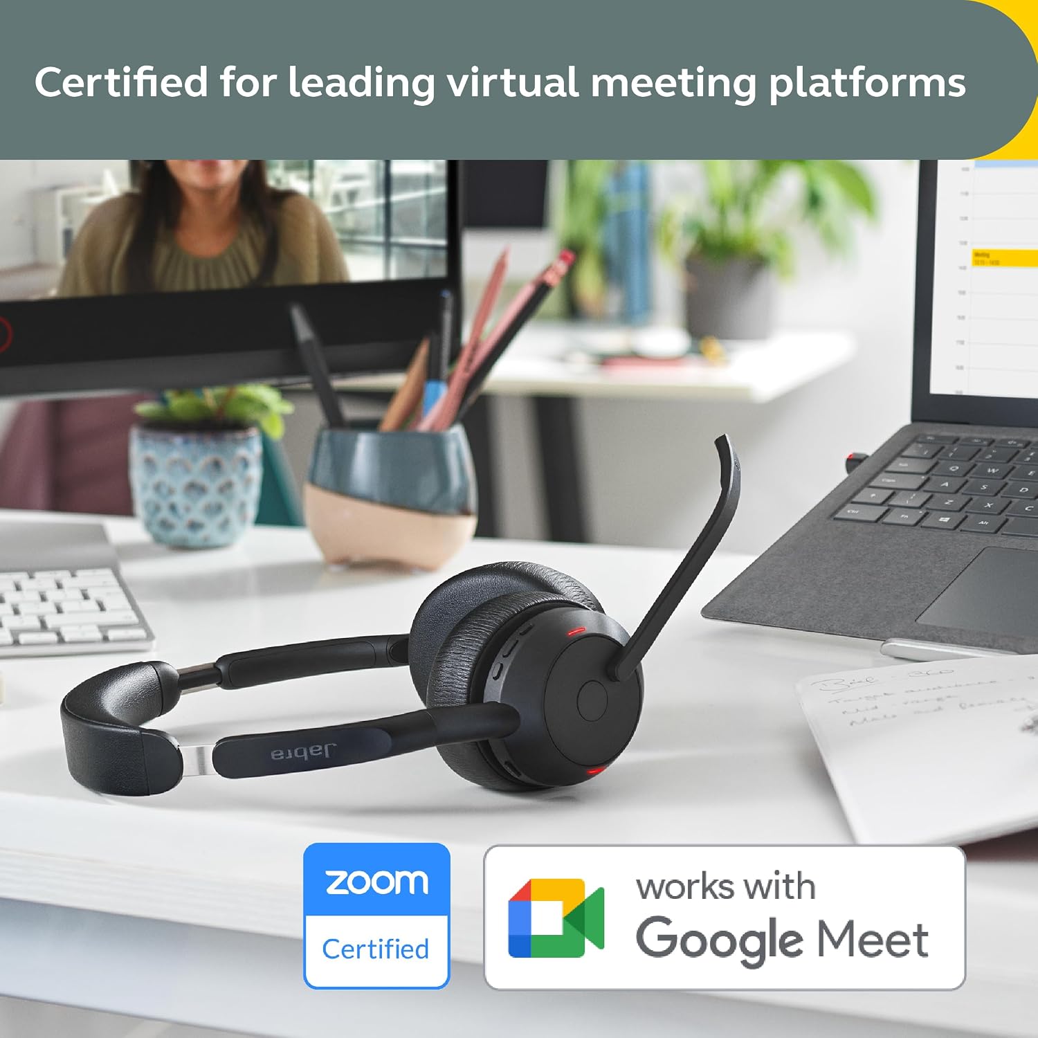 Jabra Evolve2 55 Stereo Wireless Headset - Charging Stand, AirComfort Technology, Noise-Cancelling Mics & Active Noise Cancellation - Works with UC Platforms Such as Zoom & Google Meet - Black