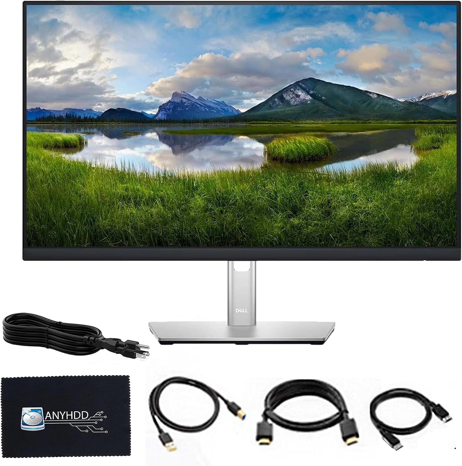 Dell P2225H 22' 16:9 IPS Computer Monitor Screen with DisplayPort and USB 3.0 Upstream Cables with Power Cord + USB 3.0 Upstream + Display Port + HDMI + Microfiber Cloth (Renewed)