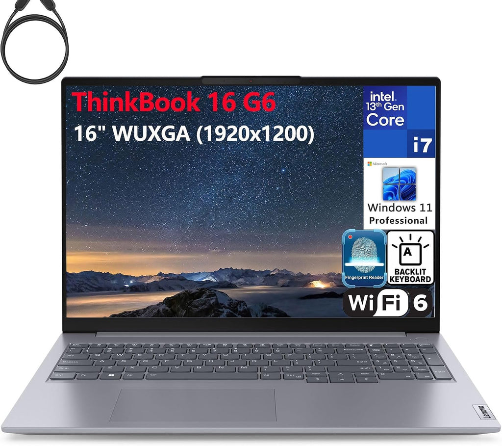 Lenovo ThinkBook 16 G6 16' FHD+ Laptop Computer, 13th Gen Intel 14-Core i7-13700H, 32GB DDR5 RAM, 1TB PCIe SSD, WiFi 6, Bluetooth 5.2, Backlight Keyboard, Fingerprint Reader, Windows 11 Pro, Tilsiy