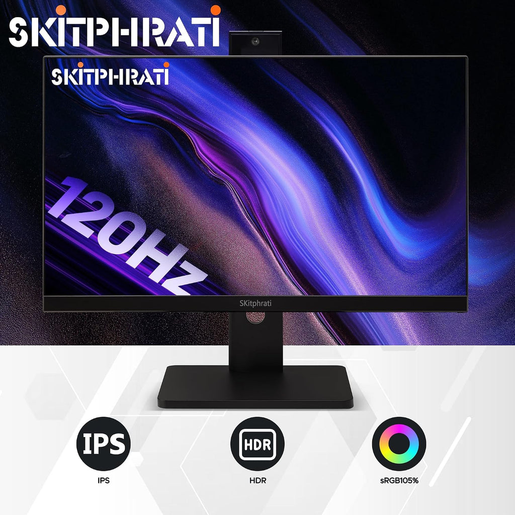 SKitphrati 23.8' Business Webcam Gaming Monitor, 1080P IPS 120HZ, Video Conference Monitor - Built-in Adjustable 3MP Webcam, Mic Array, Speakers, Eye Care, Frameless, HDMI, DP, VGA, USB 2.0