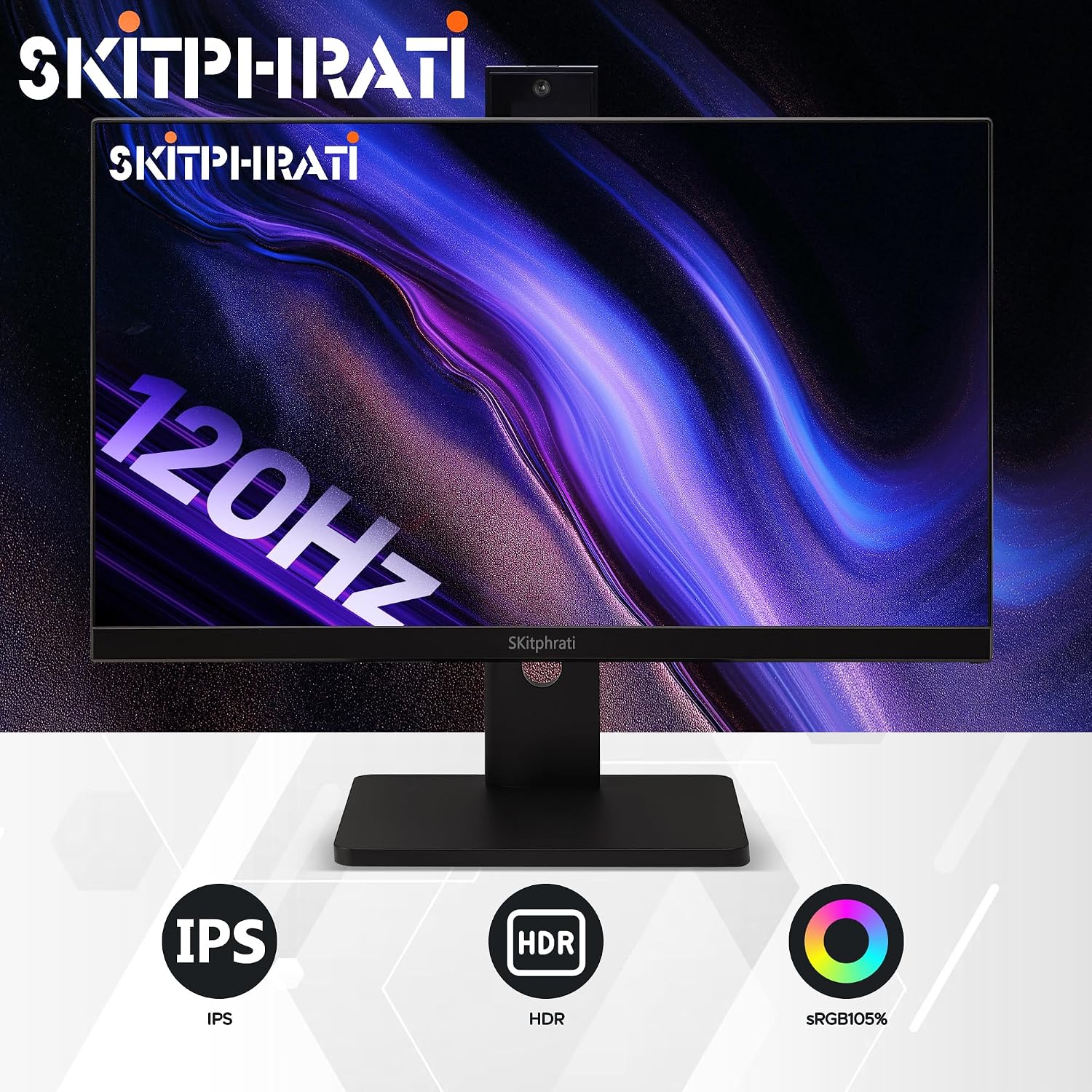SKitphrati 23.8' Business Webcam Gaming Monitor, 1080P IPS 120HZ, Video Conference Monitor - Built-in Adjustable 3MP Webcam, Mic Array, Speakers, Eye Care, Frameless, HDMI, DP, VGA, USB 2.0