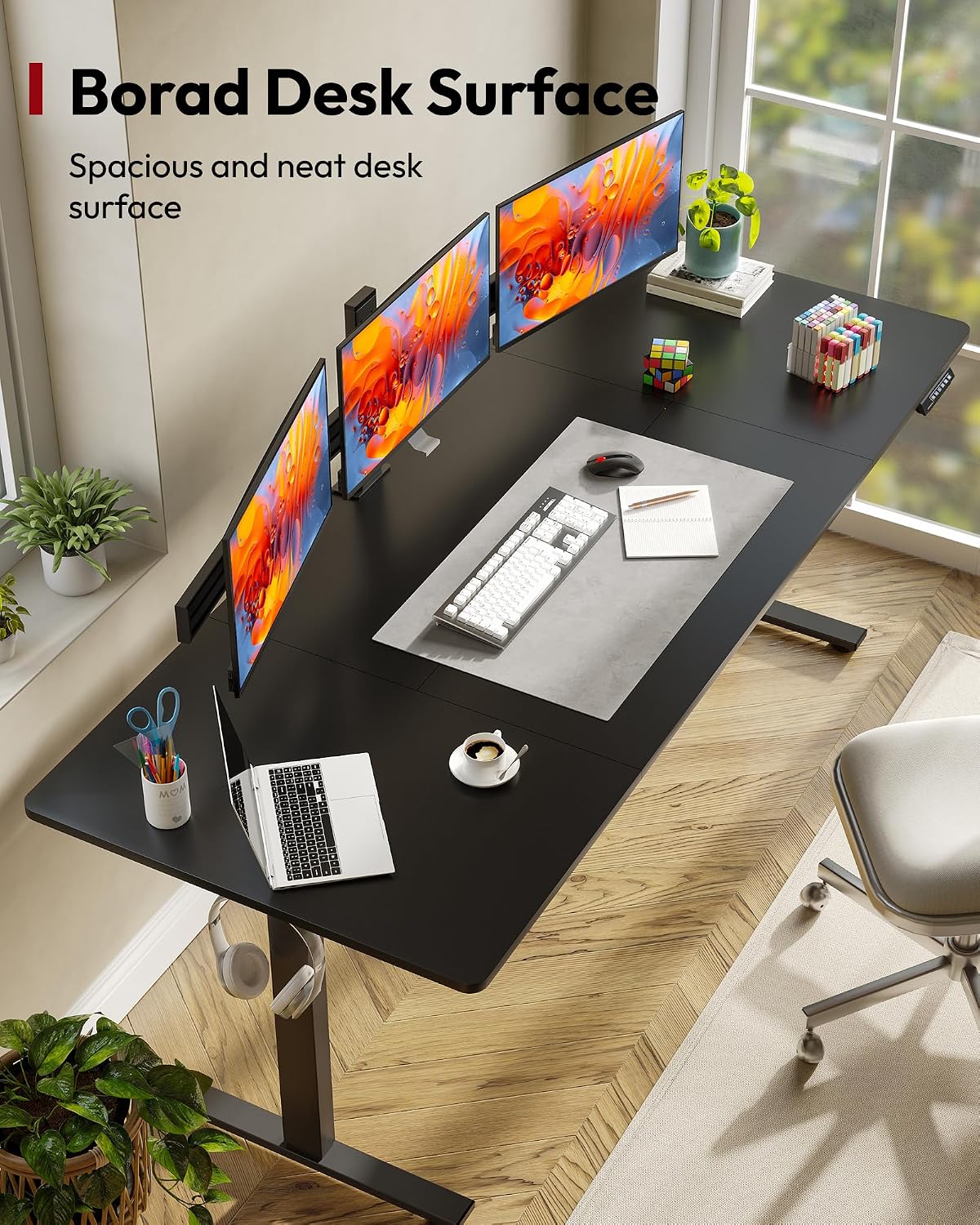 SANODESK Electric Standing Desk 79 x 32 Inches, Height Adjustable Sit Stand with Large Splice Board Desktop for Home Office, Computer Workstations，Memory Ergonomic Computer Desk, Black Frame/Black Top