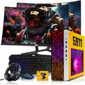 HP Gaming PC Desktop Computer 5911 AMD A10-9700, RX 550, 16GB RAM, 1TB SSD, Dual 24 Inch Curved Monitor, RGB KBM with AI Copilot, WiFi, RGB Headphone, Webcam, Windows 11 (Renewed)