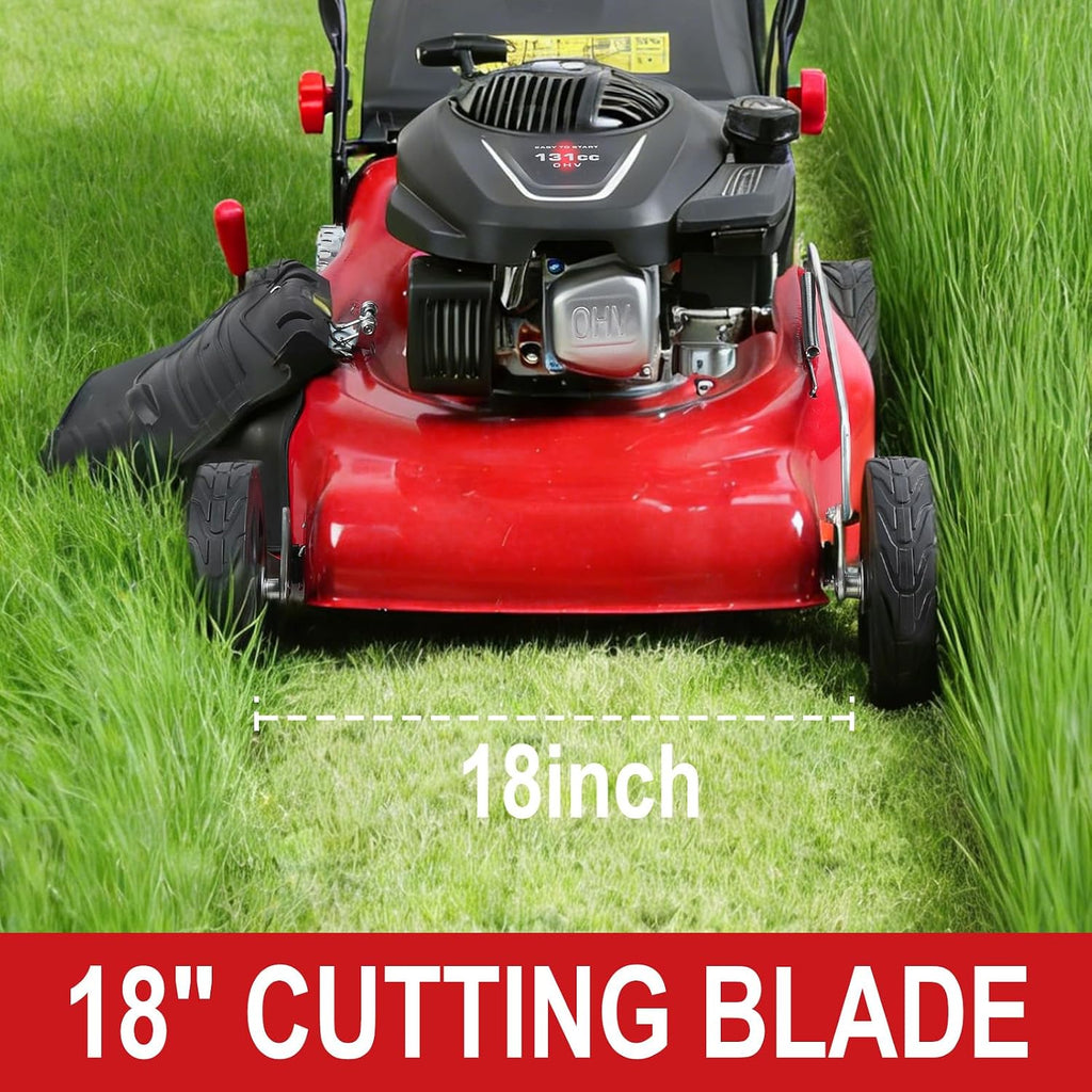 20 Inch Self Propelled Gas Lawn Mower | 131cc Gas Engine | 3 in 1 Functions/Bagging, Mulching, Side Discharge | Self-Propelled Rear Wheel System | 50L Grass Tank | Lightweight Design | Big Wheels Red