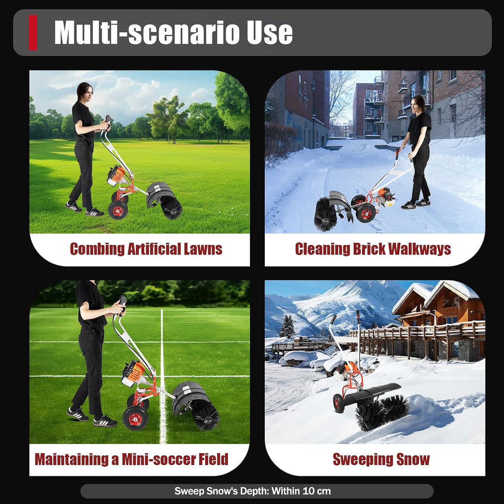 Gas Power Broom Sweeper,Artificial Grass Sweeper,Artificial Turf Vacuum,Powered Brush Sweeping Broom Walk-Behind Outdoor Hand Push Sweep Machine for Lawn Leaf Snow Grass Gravel Cleaning