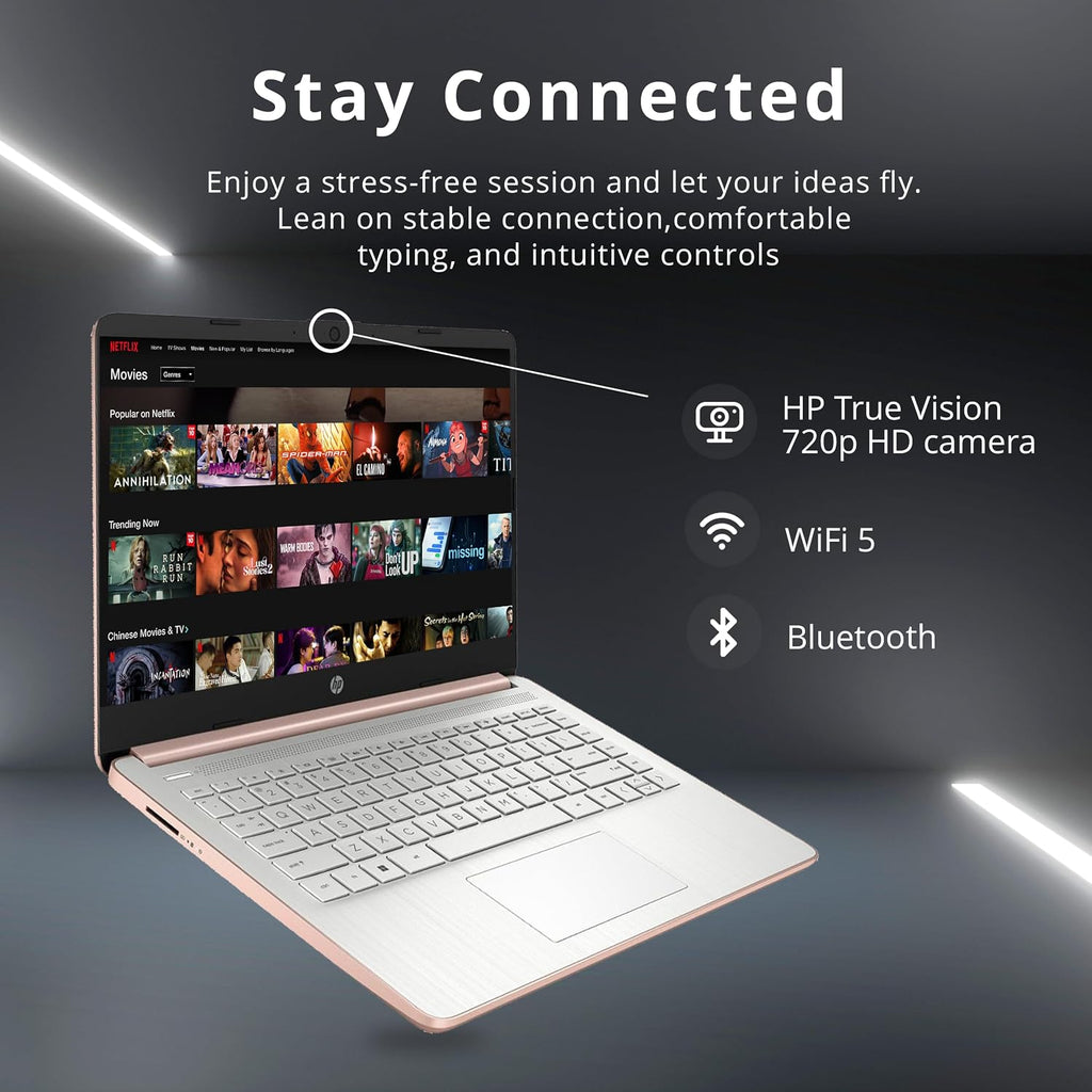 HP 2022 Stream 14' HD BrightView Laptop, Intel Celeron N4120, 4GB RAM, 64GB SSD, Intel HD Graphics, 720p Webcam, 1 Year Office 365, Gold, Win 11, 32GB Snowbell USB Card