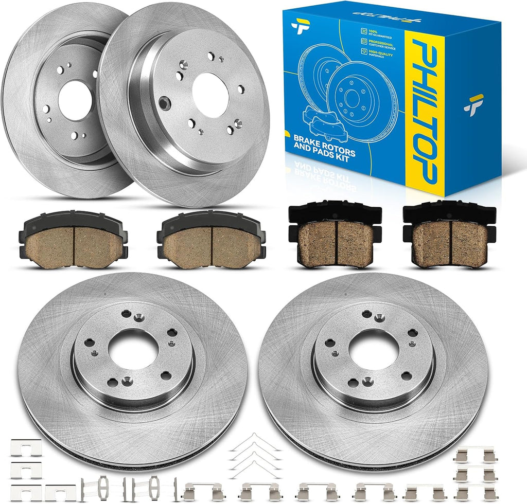 PHILTOP Front & Rear Brake Kit For 2005 2006 Honda CR-V, Brake Rotors Ceramic Brakes Pads Replacement : 11.79' inch Front, 11.99' inch Rear Rotor