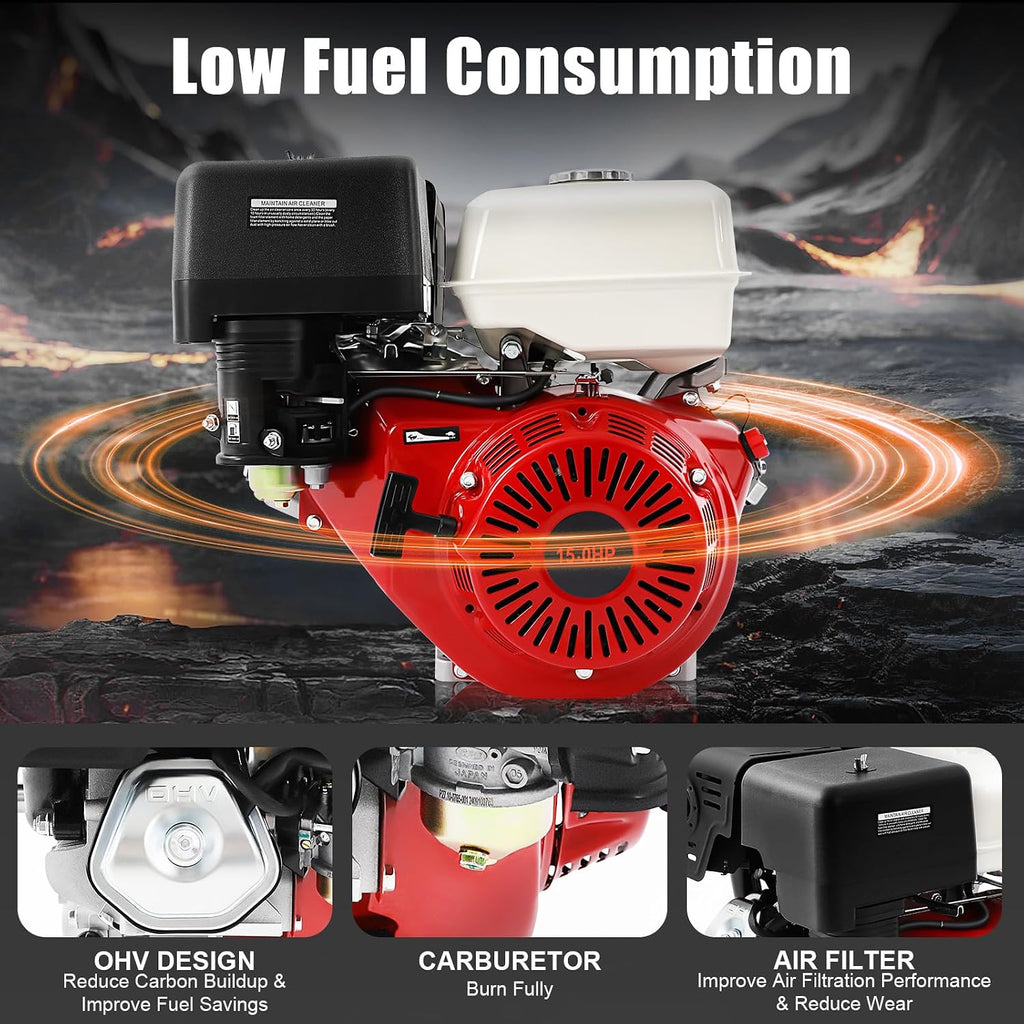 4 Stroke Gasoline Engine, 15HP 420CC Gas Engine, 9700W 3600RPM Go Kart Motor Engine, for Lawnmowers, Go Karts, Compressors, Trenchers