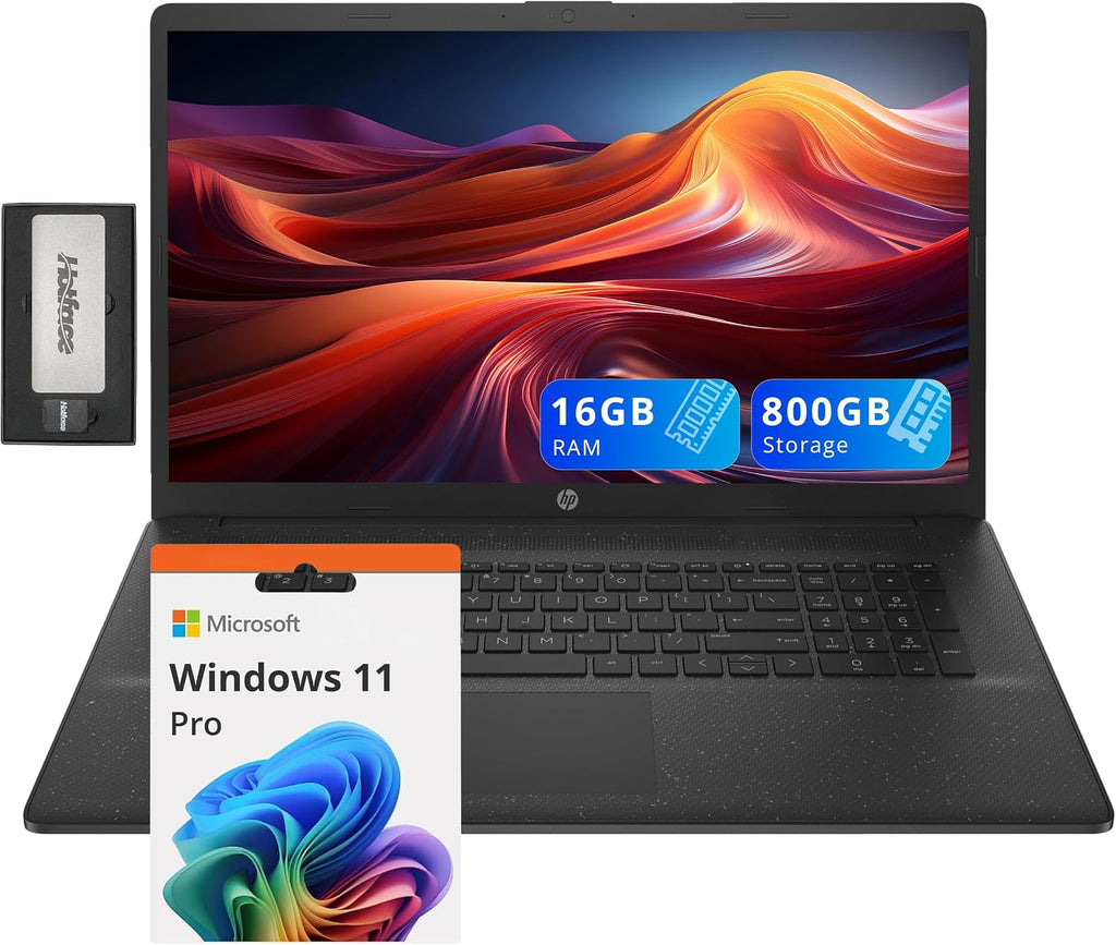HP 17.3' HD+ BrightView Laptop, Intel i7-1255U, 16GB RAM, 800GB Storage (512GB SSD+288GB Docking Station Set), ‎Intel Iris Xe Graphics, Full-Size Keyboard, HD Camera, Wi-Fi, Windows 11 Pro, Black