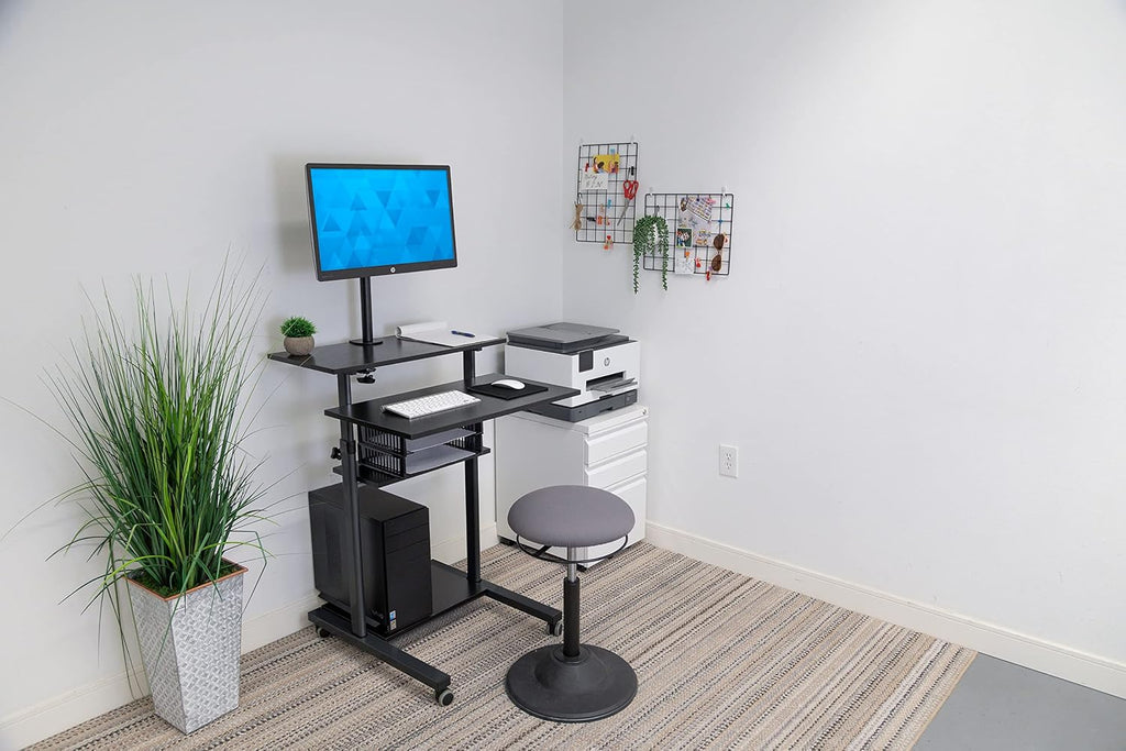 Mount-It! Rolling Adjustable Stand-Up Desk with Monitor Arm - Mobile Computer Workstation & Presentation Cart, in Black Color (MI-7942B)