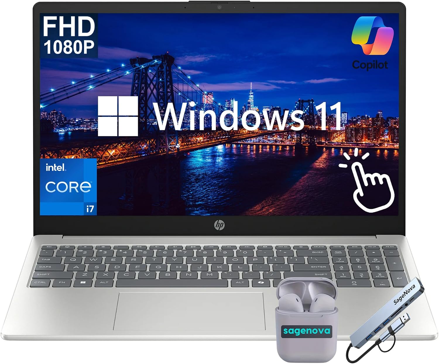 HP 15.6' FHD Touch Business Laptop Computer, Intel 13th Core i7-1355U 10-Core (Up to 5Ghz), 32GB RAM 1.5TB Storage (1TB SSD+512GB Docking Station Set), Windows 11, Numeric Keypad, HDMI, Silver