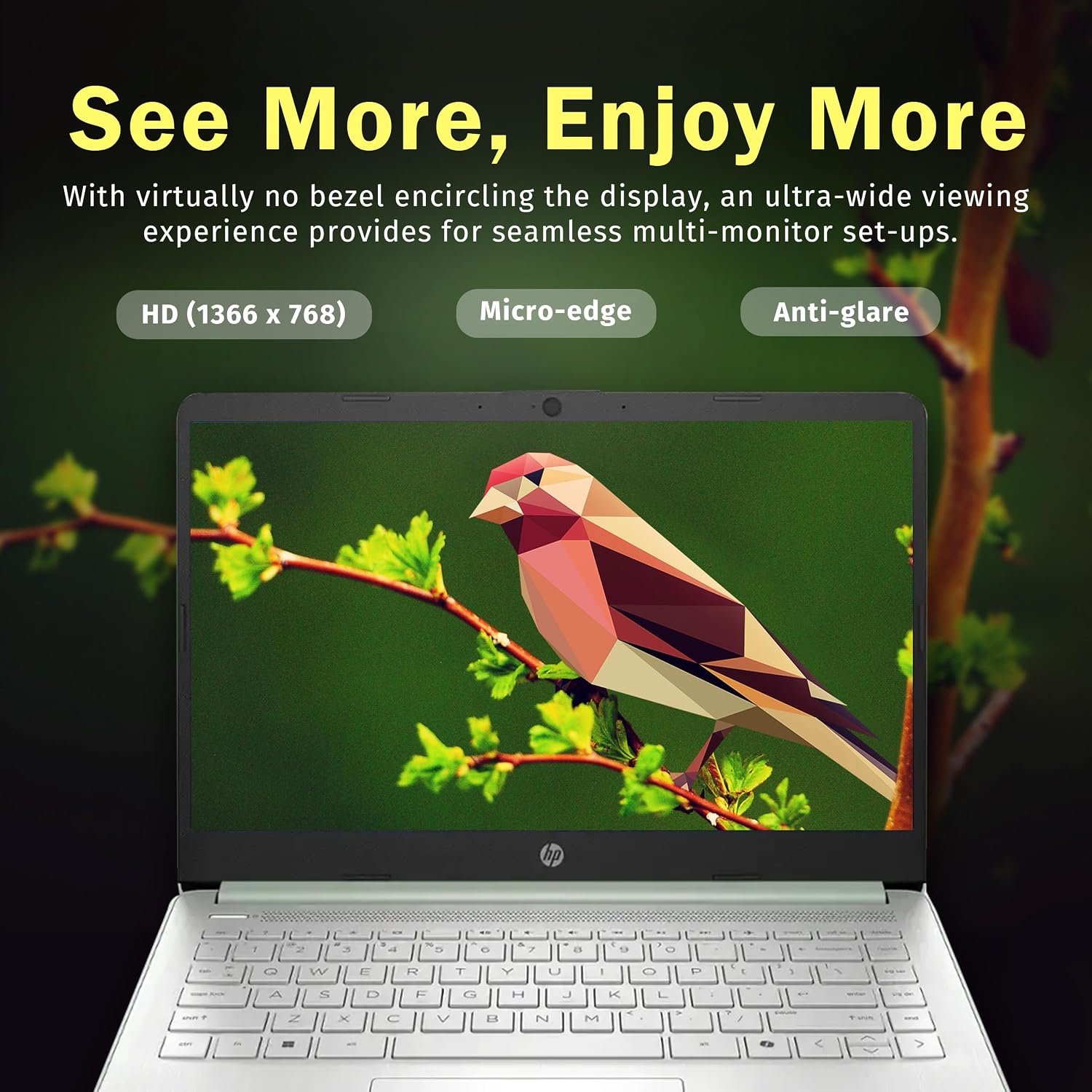 HP 14-inch Ultra Light Laptop W/1 Year Office 365&AI-Copilot, Intel Processor N150, 16GB RAM, 416GB Storage (128GB UFS + 288GB Docking Set), HD Camera, Long Battery Life, Wi-Fi 6, Win 11s, Green