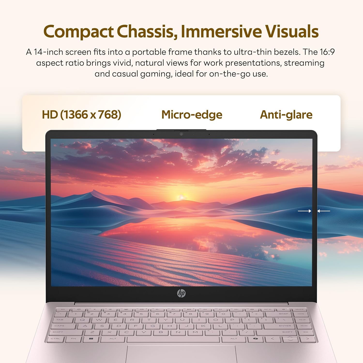 HP Flagship 14' HD Student&Business Laptop with AI Copilot, 13th Gen Intel 4-Core, 4GB RAM, 256GB Storage (128GB UFS + 128GB Docking Station), 1 Year Office 365, 720p Webcam, Win 11, Tranquil Pink