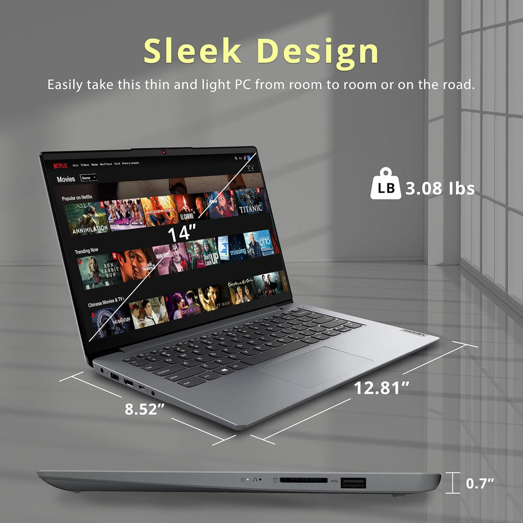 Lenovo Ideapad 1 14' HD Laptop, Intel Celeron N4020, 4GB RAM, 288GB Storage(128GB eMMC+160GB Docking Station Set), Media Card Reader, Wi-Fi 6, Intel UHD Graphics, Windows 11 S, Cloud Grey
