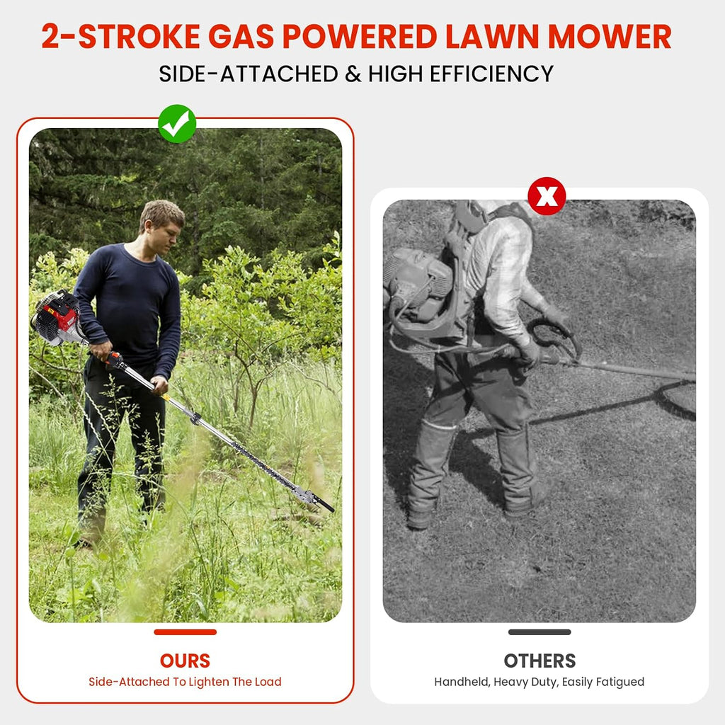 52CC Weed Wacker Gas Powered, 2-Stroke 10 in 1 Cordless String Trimmer Weed Eater with 3T/4T/8T/80T/40T Saw Blade, 4 Aluminum Weeding Ropes and 2T Diamond Blade for Yard Lawn