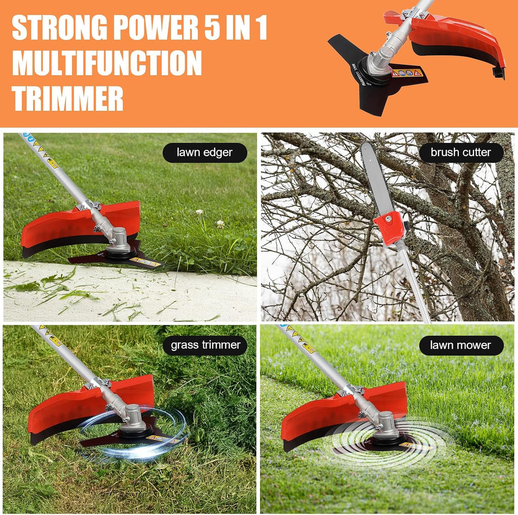 5 in 1 Gas Weed Wacker, 52CC 2 Stroke Gas Multi Functional Trimming Tools, 2025 Upgraded Weed Eater Gas Powered, 9500rpm High Power Gas String Trimmer, Brush Cutter for Home, Yard, Garden Red