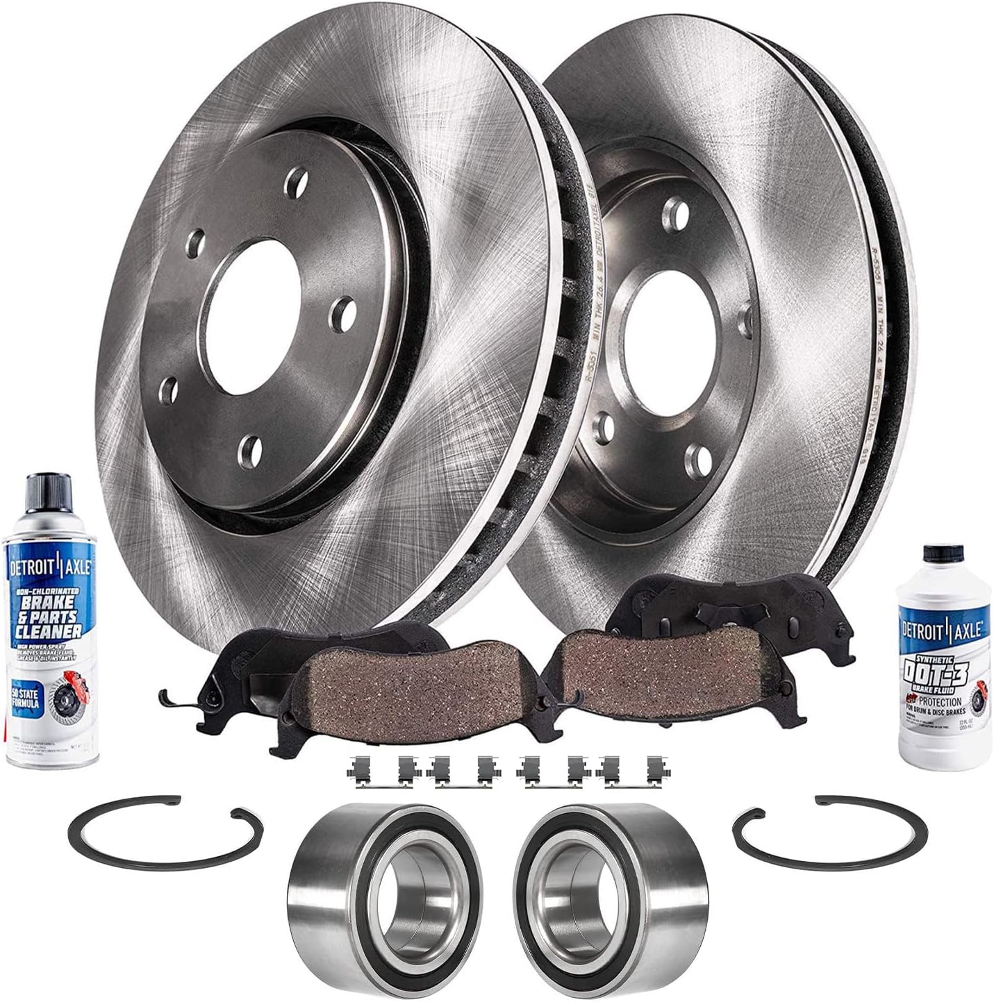 Detroit Axle - Front Brake Kit for 2013-2016 Honda Accord, Disc Brake Rotors Ceramic Brake Pads Wheel Bearings 2014 2015 Replacement