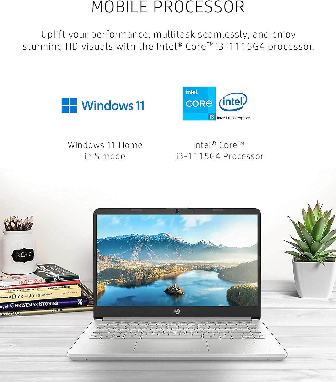 HP 14 Laptop, 11th Gen Intel Core i3-1115G4, 4 GB RAM, 128 GB SSD Storage, 14-inch Full HD Display, Windows 11 in S Mode, Long Battery Life, Fast-Charge, Thin & Light Design (14-dq2020nr, 2021)