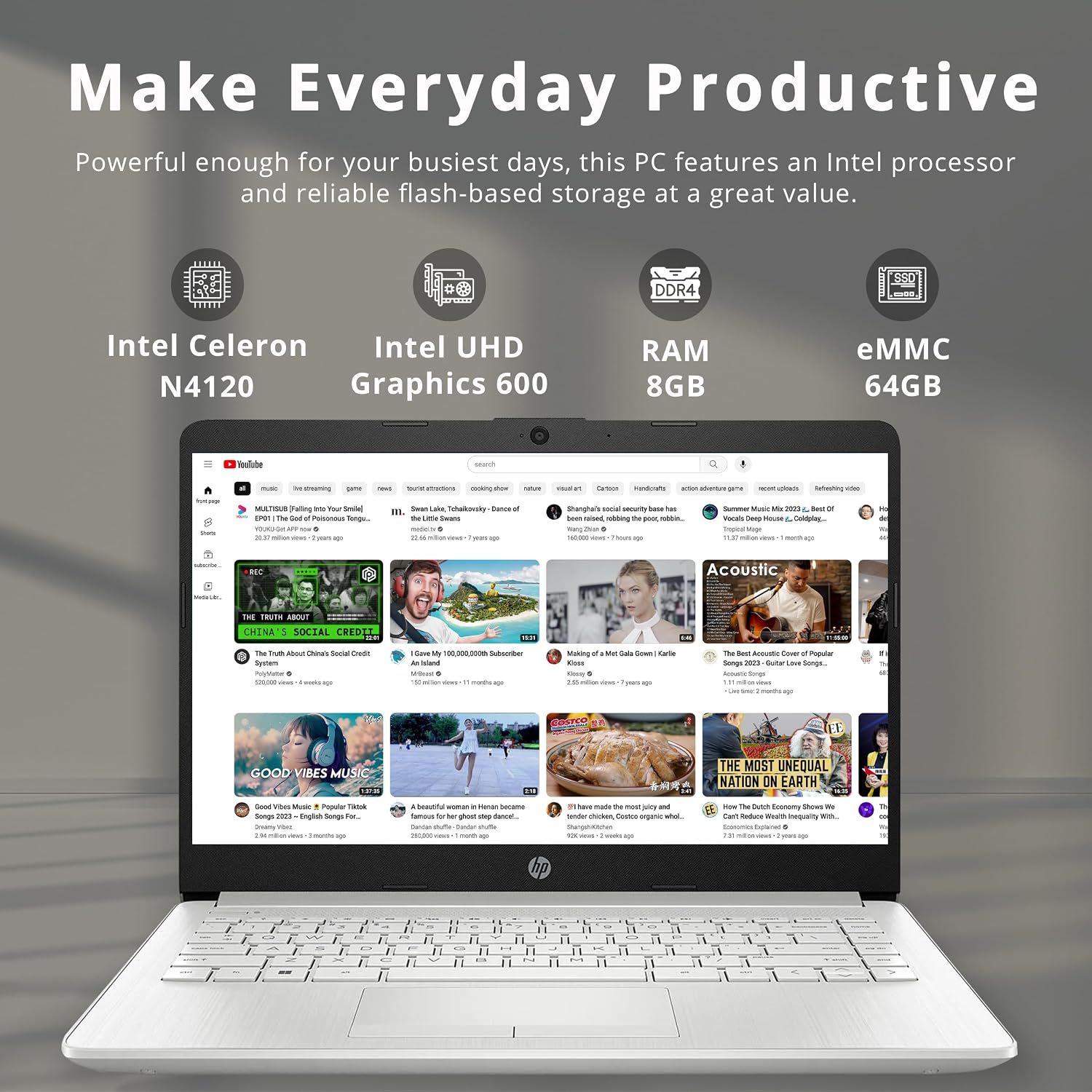 HP Stream 14' HD BrightView Laptop, Intel Celeron N4120 Processor, 8GB RAM, 64GB SSD, Intel UHD Graphics, 720p Webcam, WiFi, HDMI, Win 11 S, Silver (Renewed)