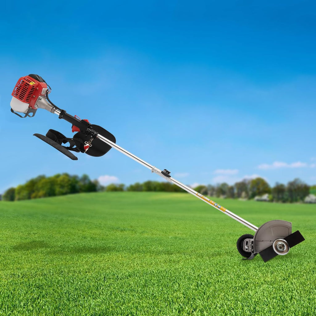 Gas Powered Weed Wacker, 650W 26CC 2-Stroke Gasoline Weed Eater 8500RPM High Speed String Trimmer, Single-Cylinder Air-Cooled Weed Wacker with 2 Blade Heads, Portable Grass Trimmer for Home Lawn