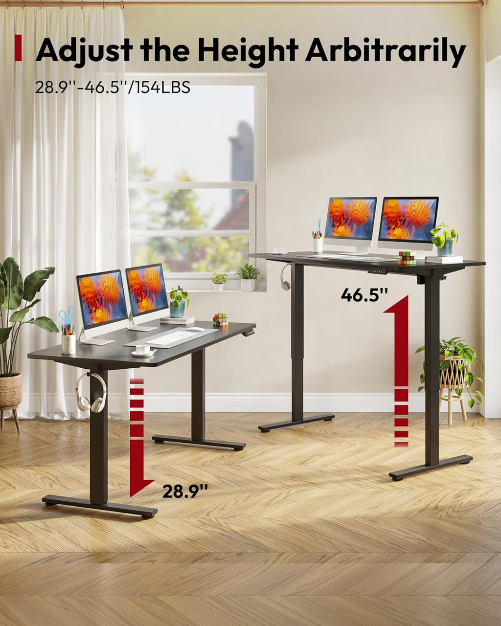 SANODESK Electric Standing Desk 55 x 28 Inches Whole-Piece Desktop Height Adjustable Stand Up Desk w/6-Button Controller Ergonomic Computer Desk for Home Office, Black Frame + Black Tabletop