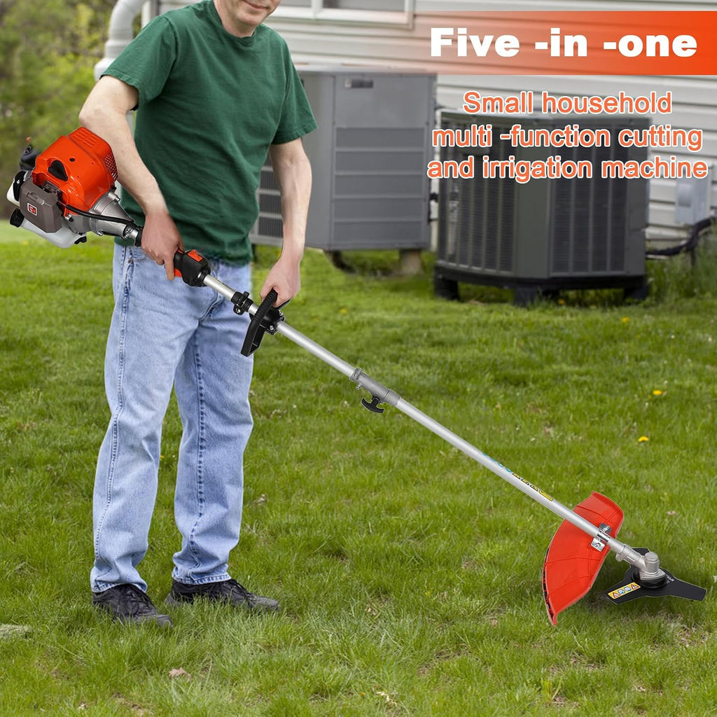 Gas String Trimmer, 52-cc 2-Cycle Weed Wacker Gas Powered, Straight Shaft Cordless String Trimmer Hedge Trimmer Lawn Mower, 5 in 1 Gas Weed Eater String Trimmer Edger Brush Cutter for Weed Brush (B)