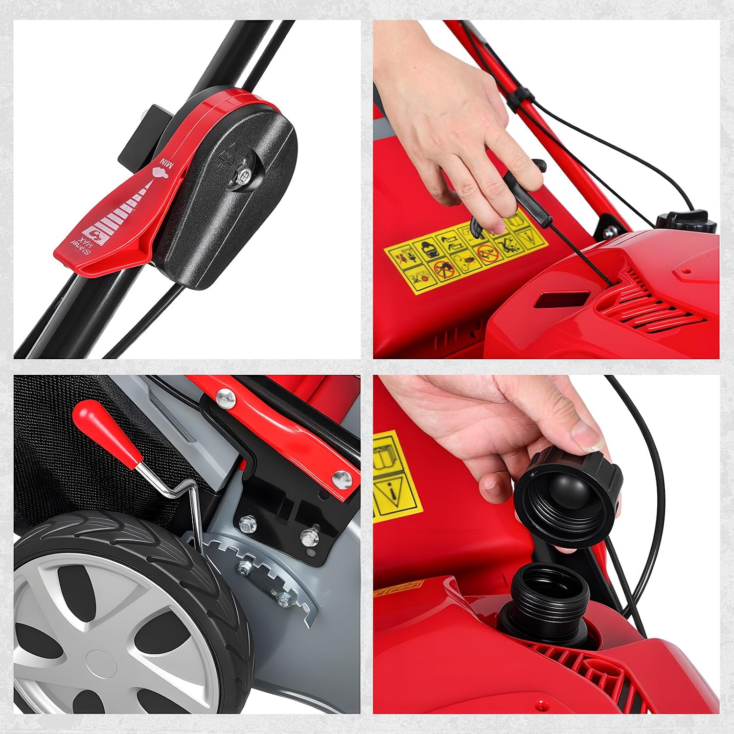 20-Inch 173cc 4-Cycle self propelled Gas Lawn Mower, DV173 Engine Gas Engine Lawn Mower, Push Mower with Adjustable Cutting Height (25-75mm), 60L Grass Catcher for Yard Patio Landscaping (Red)