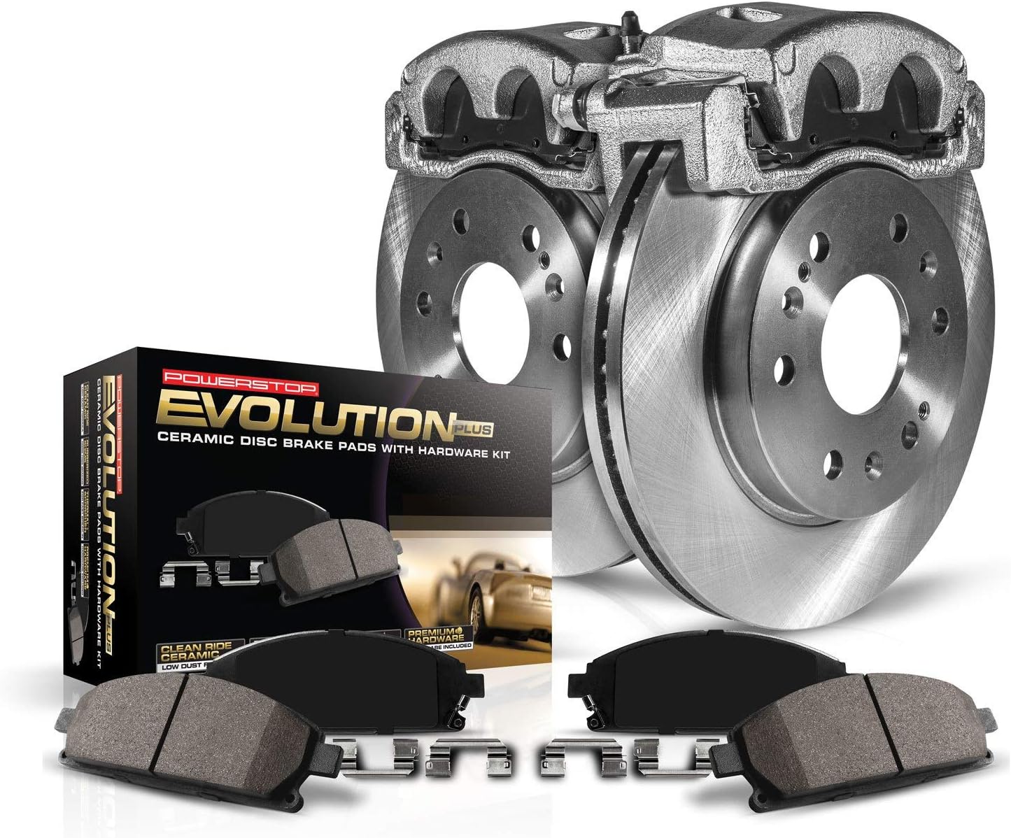 PowerStop Front Brake & Caliper Kit for BMW 323Ci 2000 |323i 2000 |325Ci 2001-06 |325i 2001-05 |328Ci 2000 |BMW 328i 1999-00 - Ceramic Brake Pads + Calipers + Disc Rotors Replacement, KCOE869