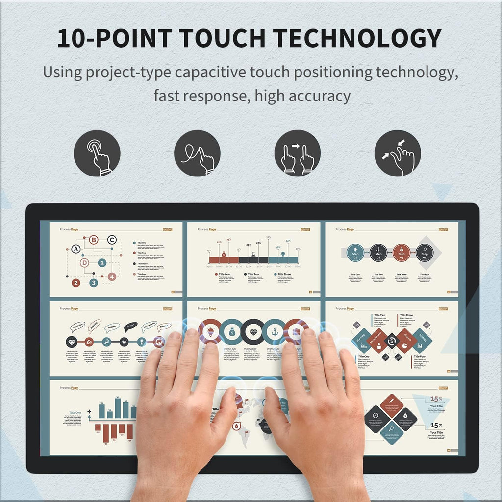 23.8 inch Capacitive Multi-Touch Screen Industrial Monitor, 16:9 Display 1920 x 1080P, Built-in Speakers, VGA, DVI & HD-MI Monitor for PC, POS, Small Business, Restaurant