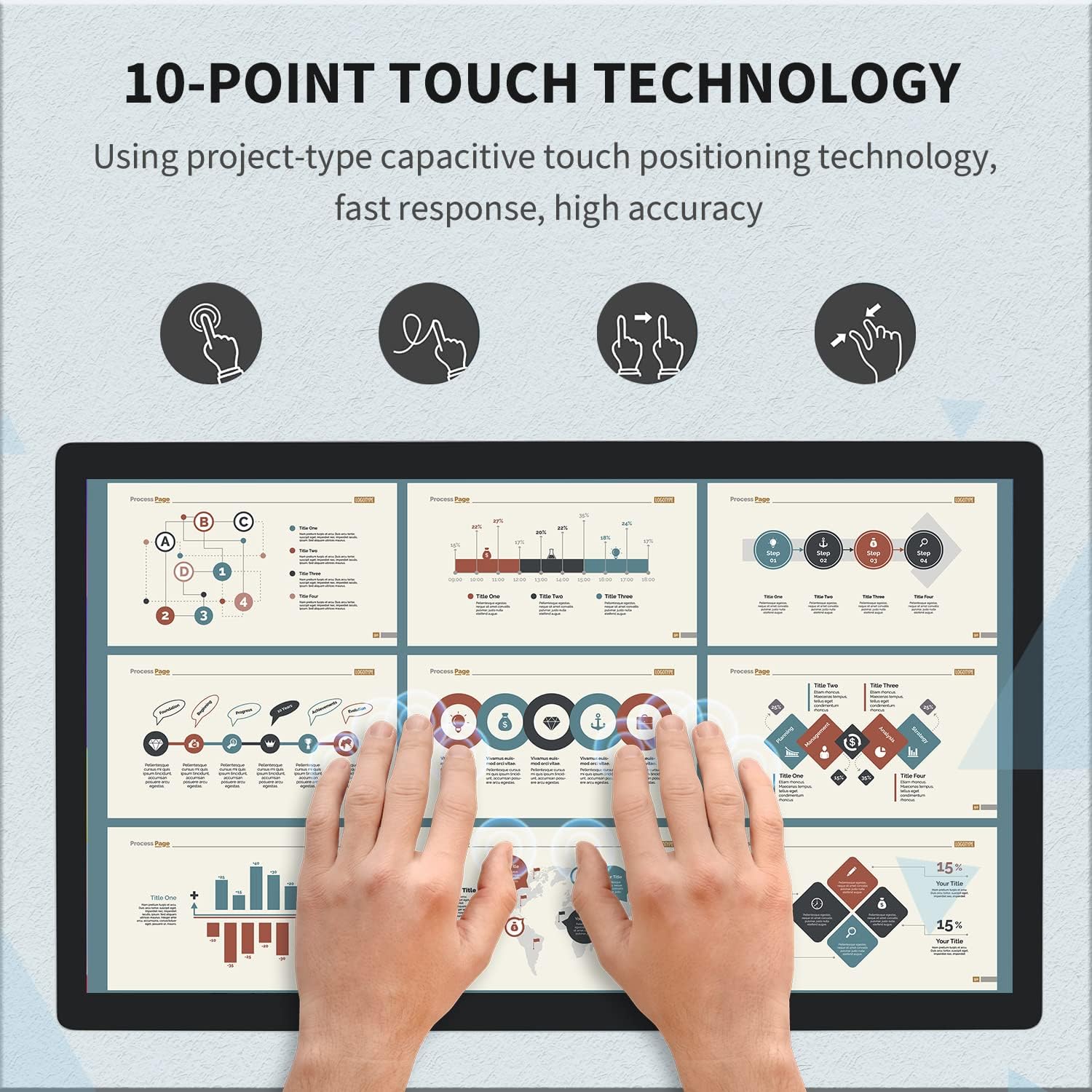 23.8 inch Capacitive Multi-Touch Screen Industrial Monitor, 16:9 Display 1920 x 1080P, Built-in Speakers, VGA, DVI & HD-MI Monitor for PC, POS, Small Business, Restaurant