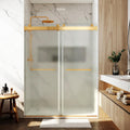 Shower Doors Soft Close 56-60' W x 76' H Ultra-Clear Single Sided Frosted Double Sliding Frameless 3/8'(10mm) Temperedd Glass with Towel Bar Handle (Brushed Gold)