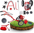 Weed Wacker, 2 Stroke 49 CC Gasoline Weed Eater, 6500-7000R/Min Hand Push Weed Wacker, 0.95L Small Weedwacker, can Folded Rear Wheel, for Mountains, Hills, Plains, Orchards Etc