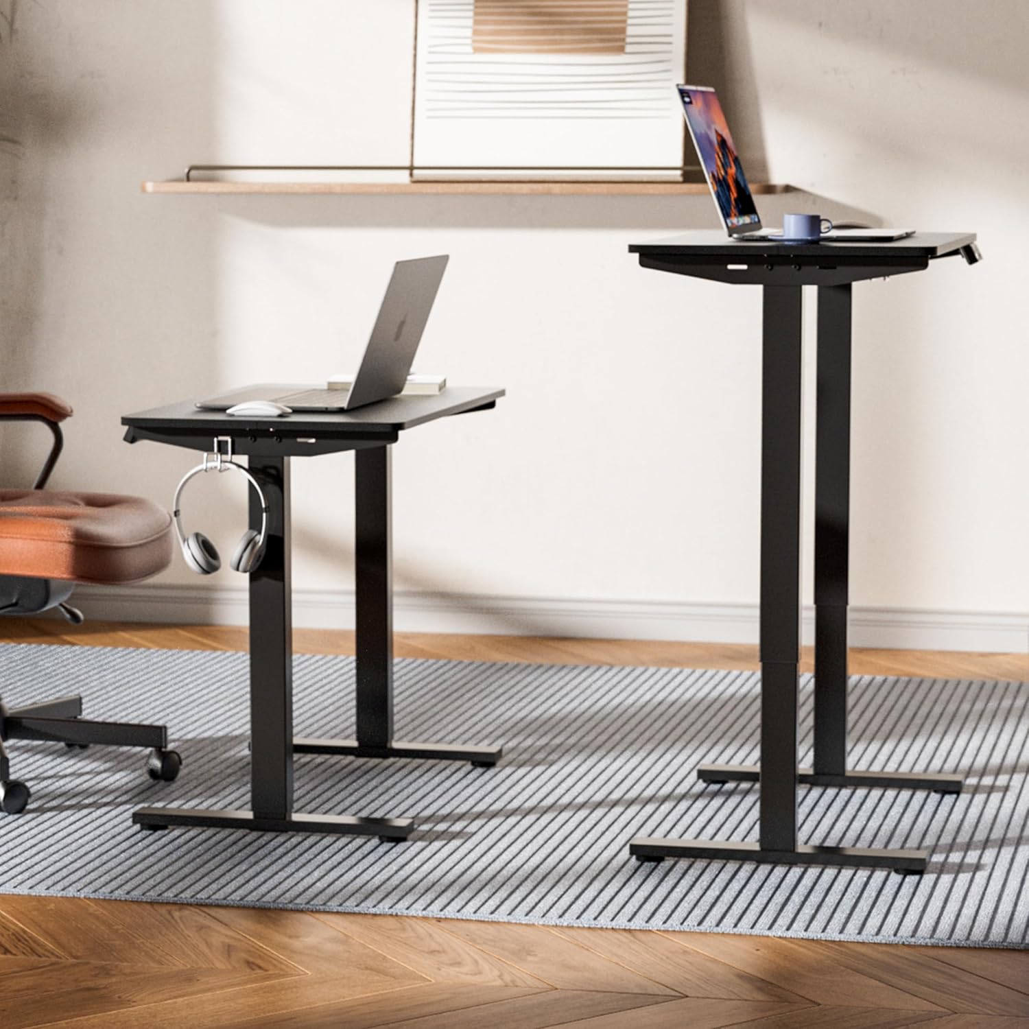LongKe Electric Standing Desk Adjustable Height, 32x20 Inches Sit Stand up Desktop for Home Office, Ergonomic Rising Computer Table with Memory Preset, Black