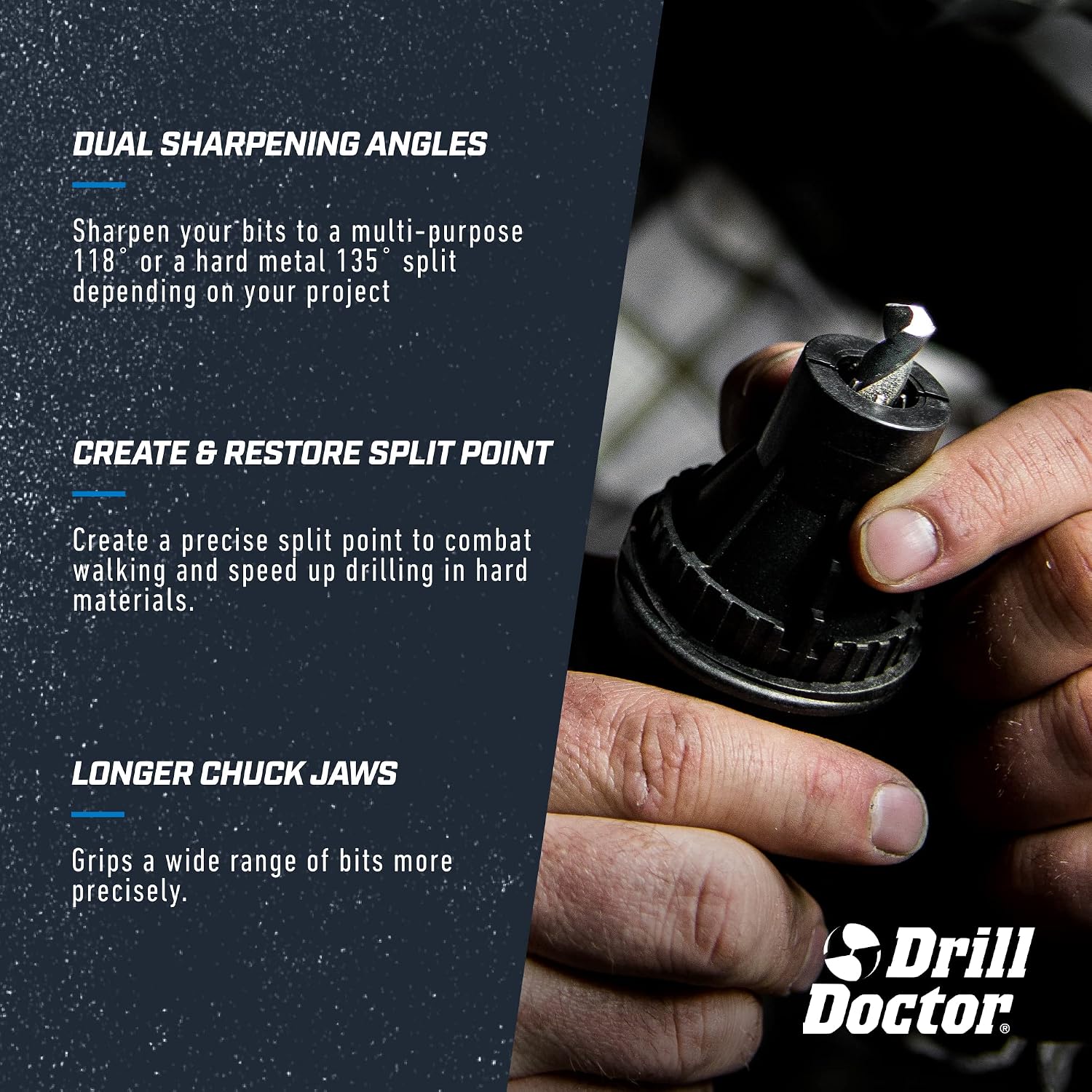 Drill Doctor DD500X Twist Drill Bit Sharpener - 3/32' to 1/2' - Electric Sharpener - High Speed & Portable - For Steel, Masonry, Carbide & Tin-Coated Drill Bits - Adjustable 118° or 135° Angle