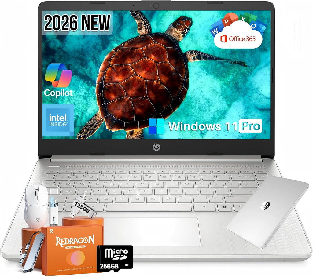 HP 2026 14' Laptop Computer Student Business, Copilot AI, Intel N150, 16GB RAM, 512 GB Storage(128GB UFS+256GB MSD+128GB UFD), 1-Year Office 365, WiFi 6, Ultra Light, Portable, Windows 11 Pro, Silver