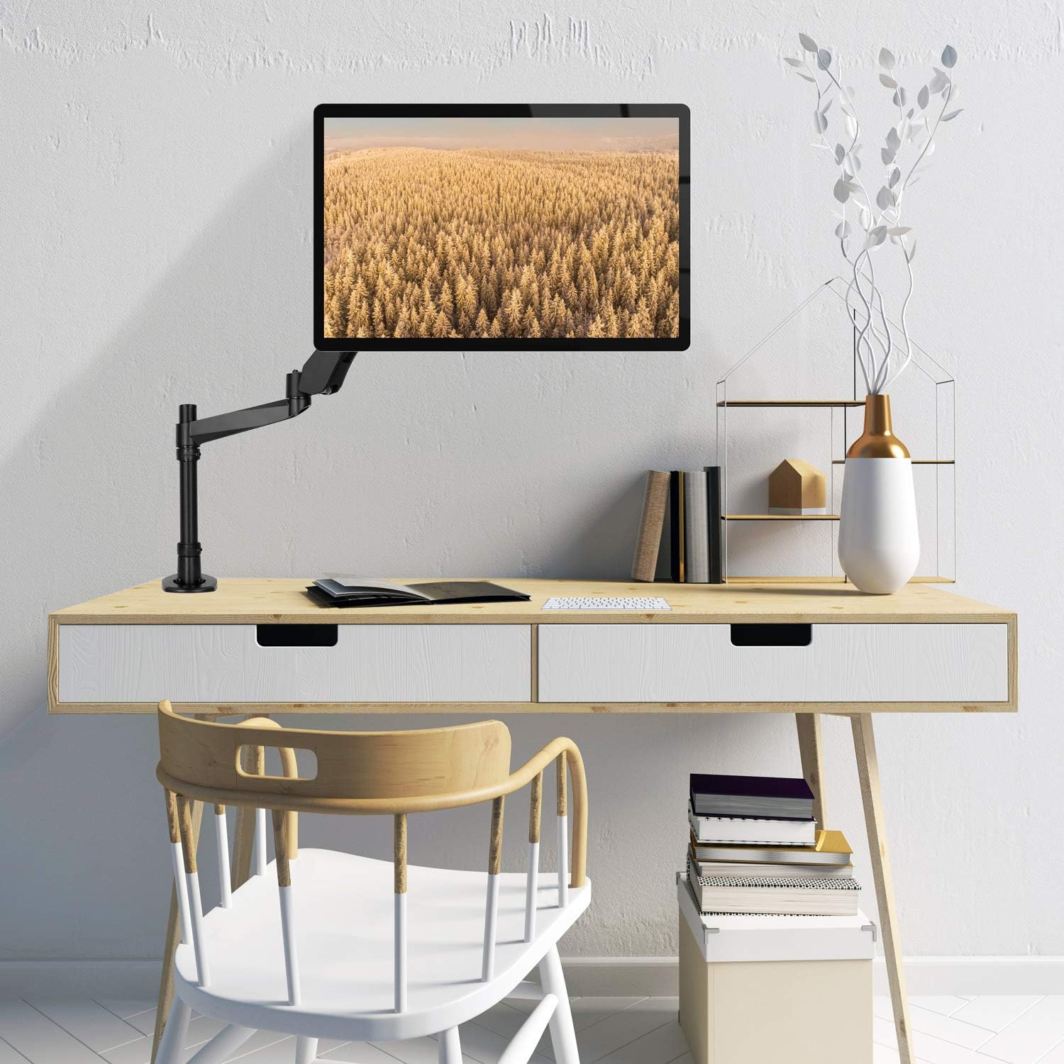 Mount-It! Premium Modular Monitor Desk Mount Arm Stand | Full Motion Gas Spring Arm Fits 19 21.5 24 27 32 Inch Computer Screens with 75 100 VESA Patterns | C-Clamp and Grommet Bases | Black