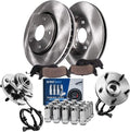 Detroit Axle - Front Disc Rotors Ceramic Brake Pads Wheel Hub Bearings + 20pc Lug Nuts Replacement for Jeep Grand Cherokee Commander - 26pc Set