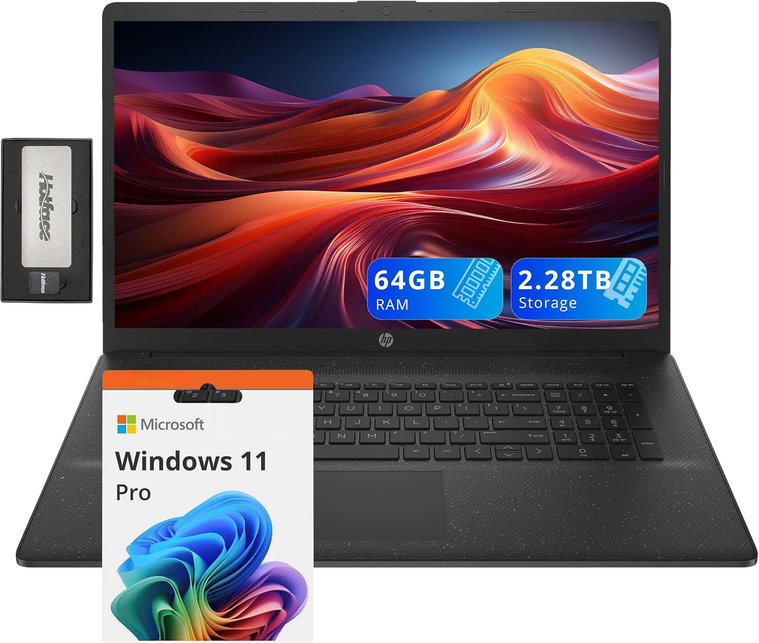 HP 17.3' HD+ BrightView Laptop, Intel i7-1255U, 64GB RAM, 2.28TB Storage (2TB SSD+288GB Docking Station Set), ‎Intel Iris Xe Graphics, Full-Size Keyboard, HD Camera, Wi-Fi, Windows 11 Pro, Black