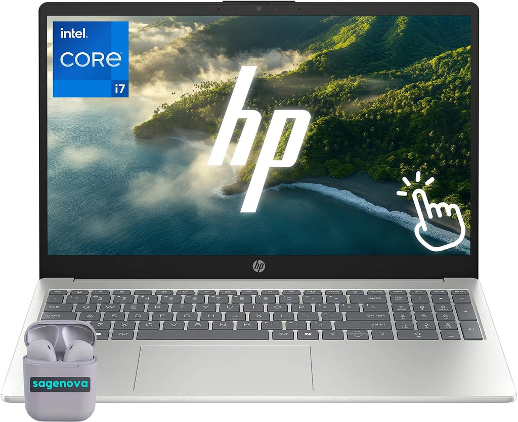 HP 15 Touch Screen Business Laptop Computer, 15.6' FHD LED Touchscreen Laptop, Intel Core i7-1355U(10-Core), Windows 11, 16GB RAM 512GB SSD, Numeric Keypad, SageNova Earphones, Natural Silver