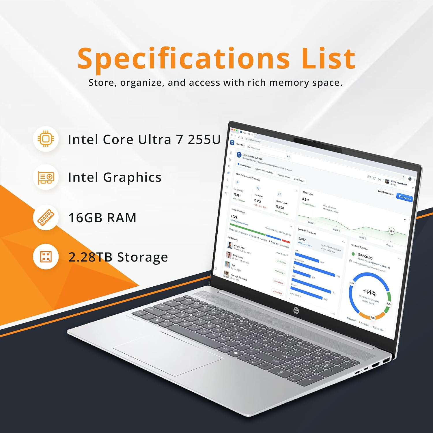 HP OmniBook 5 16' WUXGA Touchscreen Laptop, Intel Core Ultra 7 255U, 16GB LPDDR5, 2.28TB Storage (2TB SSD+288GB Docking Station Set), FHD IR Camera, Copilot, Num Keypad, Wi-Fi 6, Win 11 Pro, Silver