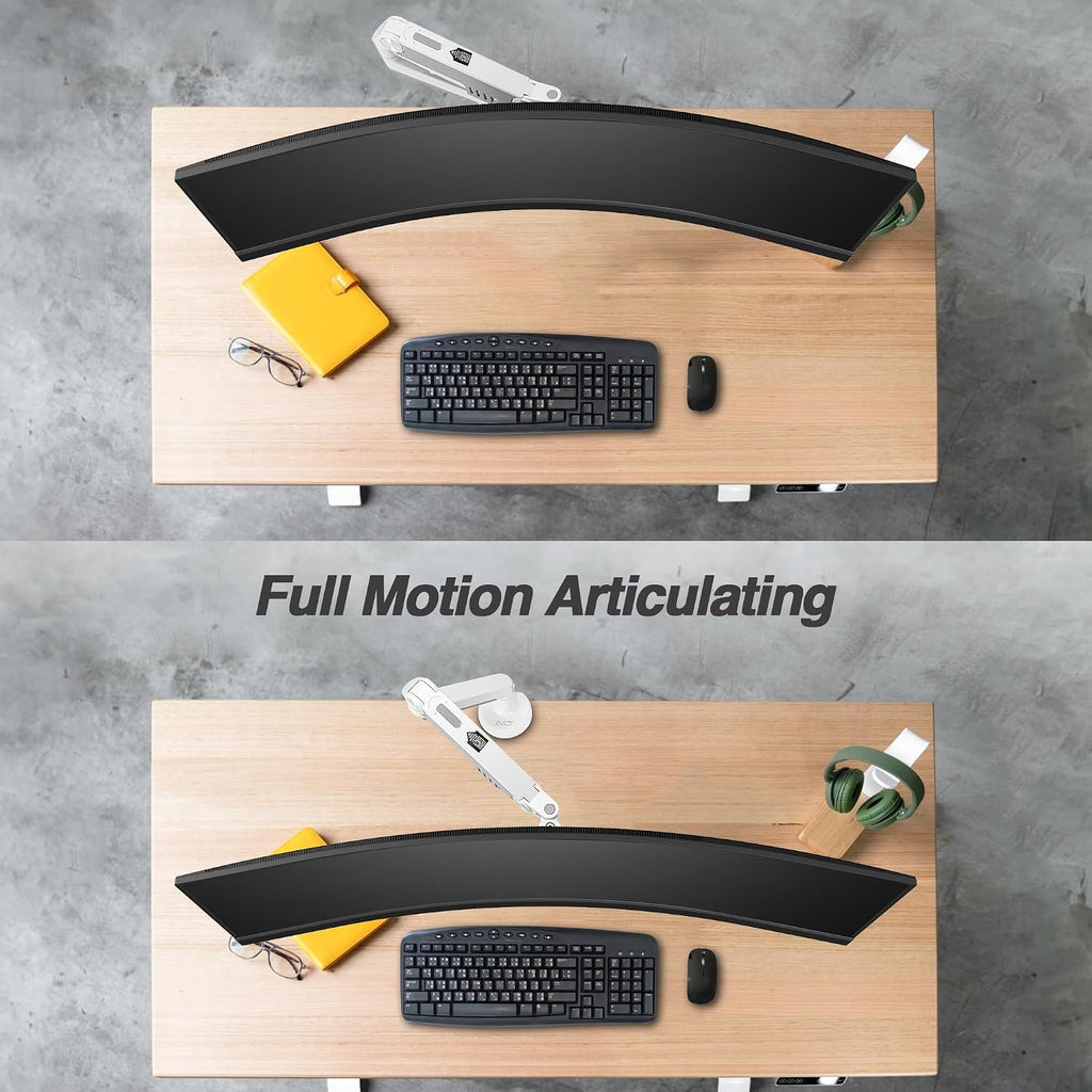 AVLT Single 13'-38' Monitor Arm Desk Mount fits One Flat/Curved/Ultrawide Screen Full Motion Height Swivel Tilt Rotation Adjustable Arm - VESA/C-Clamp/Cable Management - White