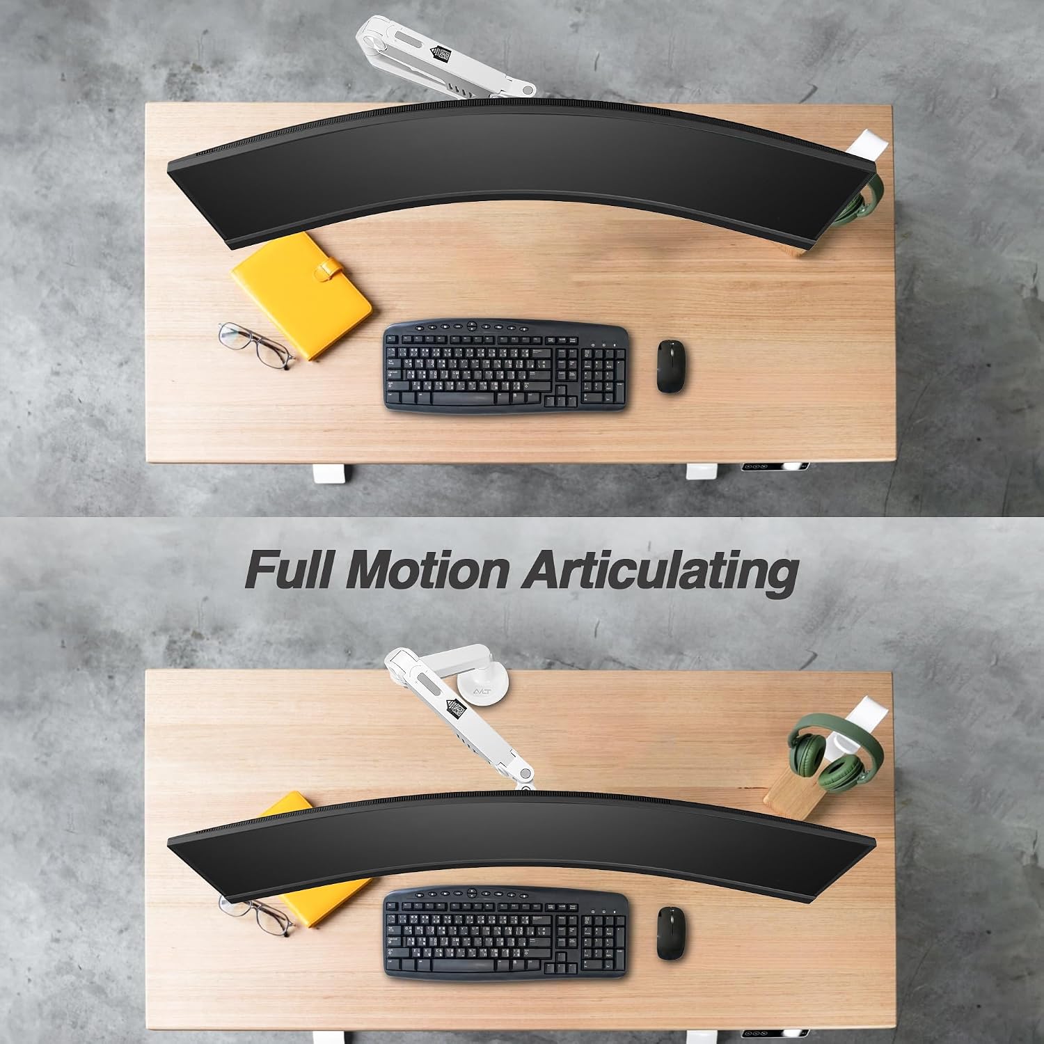 AVLT Single 13'-38' Monitor Arm Desk Mount fits One Flat/Curved/Ultrawide Screen Full Motion Height Swivel Tilt Rotation Adjustable Arm - VESA/C-Clamp/Cable Management - White