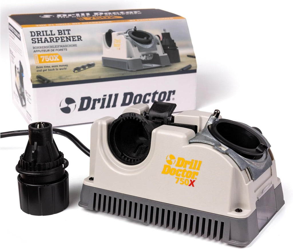 Drill Doctor DD750X Electric Drill Bit Sharpener, 3/32-3/4' High-Speed, Portable - Steel, Masonry, Carbide, Cobalt, Tin-Coated Bits, Adjustable Angles