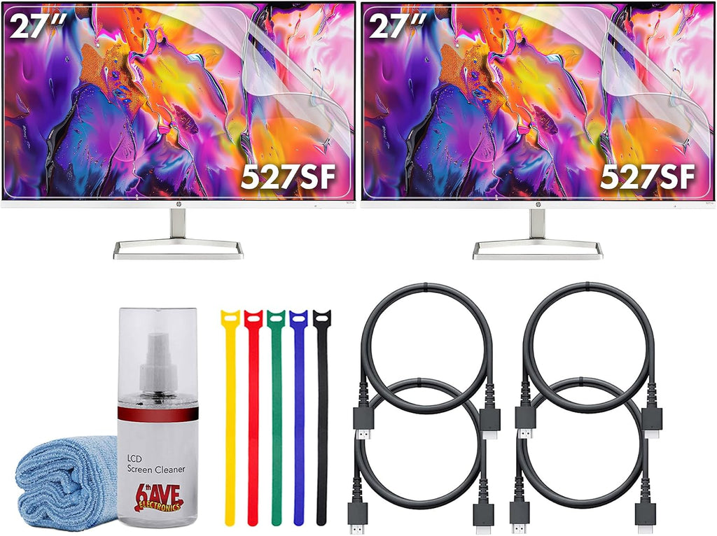 HP Series 5 527SF 27' Full HD (1920×1080) Monitor (2-Pack) | IPS Display, 100Hz, Slim Bezel Design, Eye Comfort Technology & HDMI Connection, Replaces M27F (94F44AA#ABA) + 2X Screen Protector + More