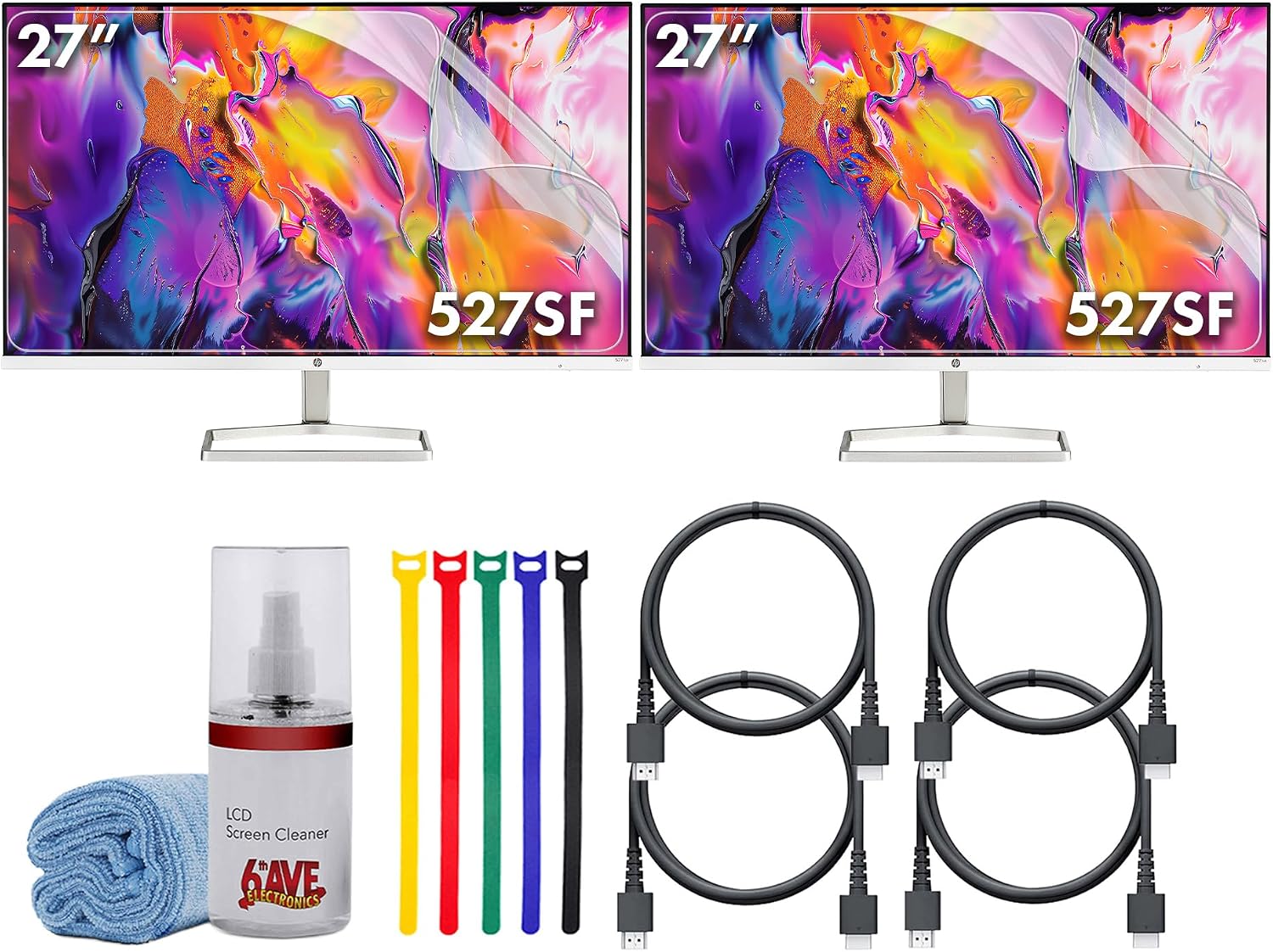 HP Series 5 527SF 27' Full HD (1920×1080) Monitor (2-Pack) | IPS Display, 100Hz, Slim Bezel Design, Eye Comfort Technology & HDMI Connection, Replaces M27F (94F44AA#ABA) + 2X Screen Protector + More