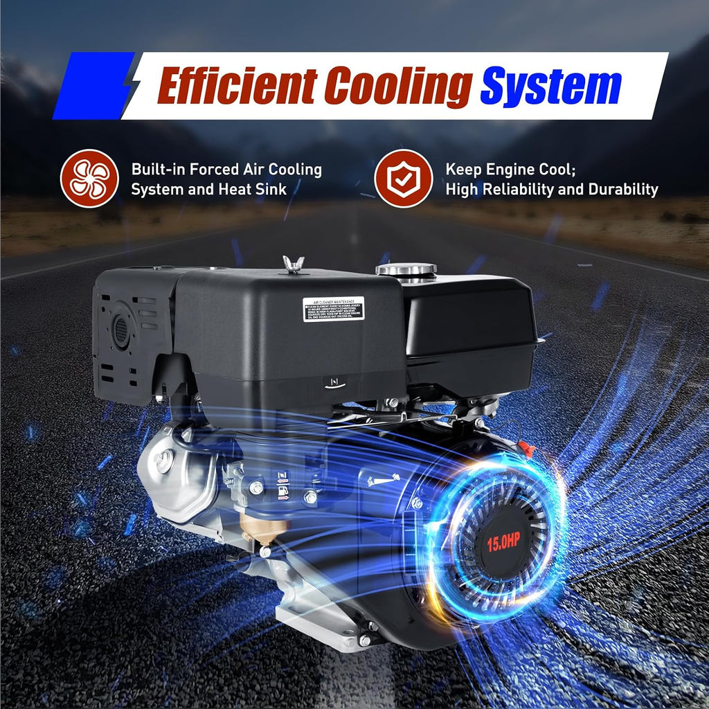 4 Stroke Engine Motor, 15HP 420CC Gas Motor Engine OHV Multi-Use Gasoline Motor Recoil Pull Air Cooling Log Splitter Recoil