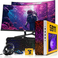 HP Gaming PC Desktop Computer 5911 AMD A10-9700, RX 550, 16GB RAM, 1TB SSD, Dual 32 Inch Curved Monitor, RGB KBM with AI Copilot, WiFi, RGB Headphone, Webcam, Windows 11 (Renewed)